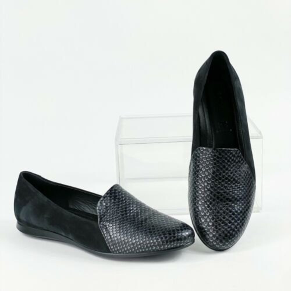 ECCO Touch Ballerina 2 Black Slip On Shoes Sz 37 6 6.5 Snakeskin Scale Loafers